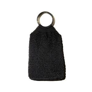 Binge Women's Black Crochet Crochet Double Flat Strap Handbag Purse